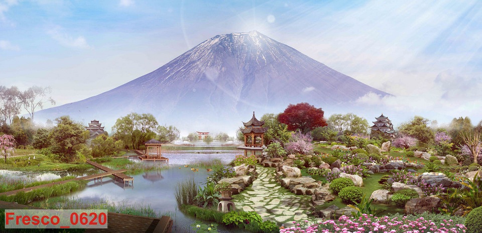 Tranh dán tường núi phú sĩ